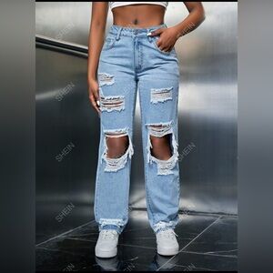 Shein Distressed Straight Leg Jeans